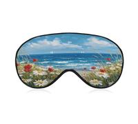Máscara de ojos para dormir, playa, margaritas blancas y amapolas rojas, máscara de dormir para mujeres y hombres, correa ajustable, cubierta de ojos vendados para viajes, yoga, siesta, trabajo