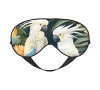 Máscara de ojos para dormir, rama tropical, loro blanco, máscara para dormir con correa ajustable