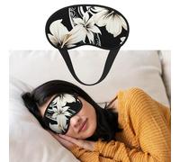 Máscara de ojos para dormir, transpirable, con bloqueo de luz, diseño de flores hawaianas en blanco y negro, con los ojos vendados, suave, cómodo, para hombres y mujeres, cubierta de ojos para siesta