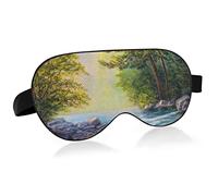 Máscara de ojos para dormir transpirable con pintura al óleo de bosque de verano, funda para dormir con sensación fresca para el descanso de verano, venda elástica contorneada para viajes de mujeres y