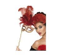 Máscara De Ojos Roja En Palito Para Baile De Máscaras De Damas Del Siglo XVII