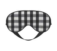 Máscara de ojos suave con estampado a cuadros en blanco y negro, funda reversible para viajes, correa ajustable opaca para dormir