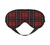 Máscara de ojos suave con estampado a cuadros rojos y negros, funda reversible para viajes, correa ajustable opaca para dormir