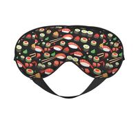 Máscara de ojos suave con estampado de camarones de sushi japonés, cubierta reversible para viajes, correa ajustable, oscurecimiento para dormir