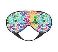 Máscara de ojos suave con estampado de corazones de arco iris, funda reversible para viajes, correa ajustable opaca para dormir