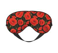 Máscara de ojos suave con estampado de flores de amapola, funda reversible para viajes, correa ajustable, opaca, sueño