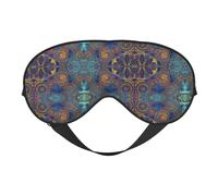 Máscara de ojos suave con estampado de mandala de cielo estrellado, funda reversible para viajes, correa ajustable, oscurecimiento y sueño