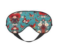 Máscara de ojos suave con estampado de mariposas voladoras de gallina entre flores, sueño cómodo, bloquea la luz, cobertura completa de los ojos, ideal para viajes, meditación