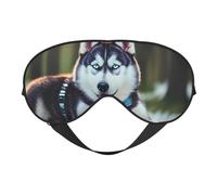 Máscara de ojos suave con estampado de perro Husky de seda, cómoda máscara de ojos ajustable para dormir