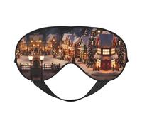 Máscara de ojos suave con estampado de pueblo navideño/máscara de ojos opaca, adecuada para viajes, oficina, yoga, siesta