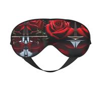 Máscara de ojos suave con estampado de rosa de espejo rojo para mujeres y hombres, cómoda con correa ajustable para viajes, yoga, siesta y trabajo