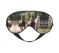 Máscara de ojos suave con estampado de tres caballos corriendo, cubierta suave de doble cara para dormir, viajes, yoga, correa ajustable, bloquea la luz