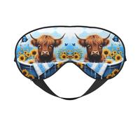 Máscara de ojos suave con estampado de vaca, girasol, funda reversible para viajes, correa ajustable, opaca para dormir
