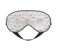 Máscara de ojos suave con estampado "I Love You Words with Hearts", funda reversible para viajes, correa ajustable opaca para dormir