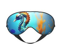 Máscara de ojos suave de caballito de mar de coral de fondo marino. Unisex, cómoda y transpirable, adecuada para el descanso diario. Te ayuda a entrar rápidamente en un sueño profundo.