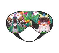 Máscara de ojos suave y transpirable con estampado de pájaros tropicales y hojas de plantas, bloqueo de luz, correa ajustable, máscara de dormir para viajes, trabajo nocturno, oficina