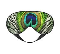 Máscara de ojos transpirable con estampado de plumas de pavo real verde, de cobertura completa, elegante, ajustable, para siesta nocturna y ambiente reparador