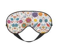 Máscara de ojos unisex con plumas dibujadas a mano coloridas sobre impresión blanca, cubierta suave y cómoda para viajes, yoga, trabajo por turnos