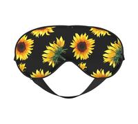 Máscara de ojos versátil con estampado de girasol, flores y plantas, color negro y amarillo, cobertura completa, ayuda para dormir, ligera, transpirable, viajes, camping