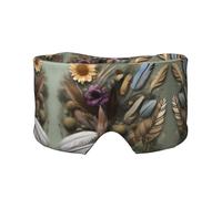 Máscara de ojos y orejeras ajustables con diseño de flor de plumas, diadema unisex para dormir de lado (26.8 x 4.3 pulgadas), cubierta cómoda para viajes en interiores y exteriores, para yoga,