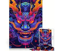 Máscara de Oni Yokai de neón, Rompecabezas de 1000 Piezas para Adultos, Regalos para Mejorar la Memoria, Calma y Tranquilidad, Regalo artístico con Bordes Afilados (50x75cm)