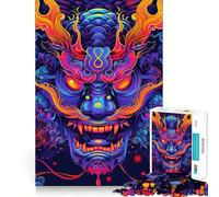 Máscara de Oni Yokai de neón, Rompecabezas de 1000 Piezas para Adultos, Regalos para Mejorar la Memoria, Calma y Tranquilidad, Regalo artístico con Bordes Afilados (50x75cm)