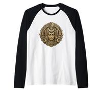 Máscara de Piedra de la Diosa de la Luna Maya, Arte Antiguo de reliquia del Templo Camiseta Manga Raglan