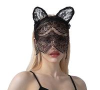 Máscara de Piel de Encaje NICENEEDED, Máscara de Aro de Pelo con Diadema de Mascarada, Máscara Facial Completa Fiesta Velo Negro Sombreros de Malla Rave Hollow Out Head Covers para Trajes de Fiesta de