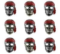 Máscara de pirata para niños, paquete de 12, máscara de calavera pirata de plástico con diseño de bandana en 2 colores surtidos, accesorio de disfraz de capitán de Halloween para niños y niñas