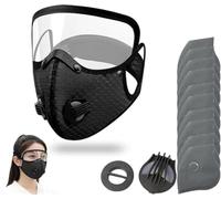 Máscara de polvo con filtro de carbono reutilizable con gafas ajustables, máscara de cara de carbono activada, media cara reutilizable con 30 filtros, filtro de 5 capas con gafas ajustables para polvo
