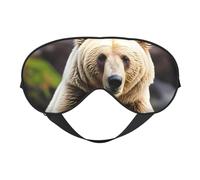 Máscara de seda para dormir con estampado de oso blanco, con correa ajustable, cómoda para viajes, oficina, siesta