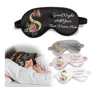 Máscara de seda personalizada para dormir con nombre personalizado con letras florales, fundas para los ojos sin presión para dormir, máscara flexible de seda para dormir para mujeres y hombres