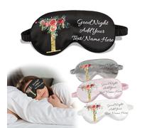 Máscara de seda personalizada para dormir con nombre personalizado con letras florales, fundas para los ojos sin presión para dormir, máscara flexible de seda para dormir para mujeres y hombres
