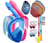 Máscara De Snorkel para Niños Daddygofish | Equipo De Snorkel con Soporte para Cámara | Conjunto Combinado De Máscara De Snorkel Y Red De Pesca Telescópica Extensible, Antivaho Y Antifugas