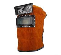 Máscara de soldadura de piel de vaca con diseño plegable de doble cristal y refuerzo de remaches, protección ocular resistente al calor para soldador, ergonómica transpirable con tira de esponja que