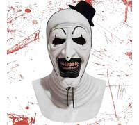 Máscara de Terror de Halloween, Mascara Terrifier Adulto, Payaso Aterradora Con Sombrero, Art The Clown Mask, Látex Terrifier, accesorios de Halloween, cosplay, juego de rol aterrador (Blanco)