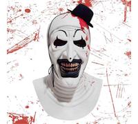 Máscara de Terror de Halloween, Mascara Terrifier Adulto, Payaso Aterradora Con Sombrero, Art The Clown Mask, Látex Terrifier, accesorios de Halloween, cosplay, juego de rol aterrador (Blanco-rojo)