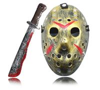 Máscara de terror para adultos, máscara de hockey, máscara de hockey Jason Voorheen, masacre para prevalecer, máscara terrible de Alex para el Carnaval de halloween, regalos para adultos (Oro)