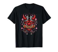 Máscara Demon Red Oni Mordiendo Un Pergamino Cultura Japonesa Camiseta