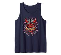 Máscara Demon Red Oni Mordiendo Un Pergamino Cultura Japonesa Camiseta sin Mangas