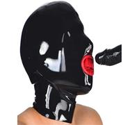 Máscara facial con capucha BDSM 100% látex con fosas nasales y boca, sin agujeros para los ojos, máscara completa BDSM, cremallera en la parte posterior, juguete sexual fetiche erótico para parejas