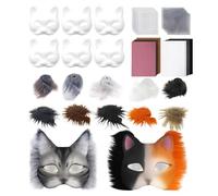 Máscara facial de gato - Cubierta facial peluda | Cubiertas faciales de cosplay con mallas para los ojos | Conjunto de disfraz de animal | Artesanía para niños, niñas, adultos, teatro familiar, amigos