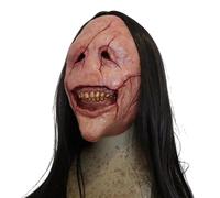 Máscara facial de Halloween - Protección facial de diablo sonriente, 9,84 pulgadas, máscara realista de diablo con pelo para adultos, máscara de látex transpirable y detallada, para cosplay