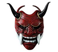 Máscara Hannya Máscara Japonesa de Halloween, Fantasma de Látex Samurai de Cara Completa con Colmillos y Cuernos Guerrero con Banda Elástica Aterradora para Fiesta de Cosplay de Halloween, Rojo...
