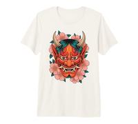 Máscara Japonesa Demon Yokai Devil Cherry Blossom Hannya Oni Camiseta Premium