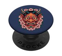Máscara Japonesa Demon Yokai Devil Cherry Blossom Hannya Oni PopSockets PopGrip Adhesivo