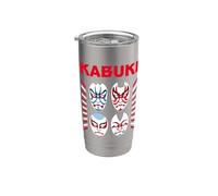 Máscara Kabuki diseño rock japonés con estilo glam divertido Vaso térmico de acero inoxidable de doble pared