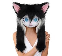 Máscara Katzkopf - Cabeza De Animal De Piel Realista, Big Eyes Masked Ball | Accesorios De Cosplay Long , Disfraz De Halloween Con Cabezas De Animales, Cat's Head For Party Anime Convention Te