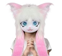 Máscara Katzkopf - Cabeza De Animal De Piel Realista, Big Eyes Masked Ball | Accesorios De Cosplay Long , Disfraz De Halloween Con Cabezas De Animales, Cat's Head For Party Anime Convention Te