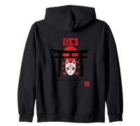 Máscara Kitsune Japón Hoja de Arce Puerta Torii Espíritu Sudadera con Capucha